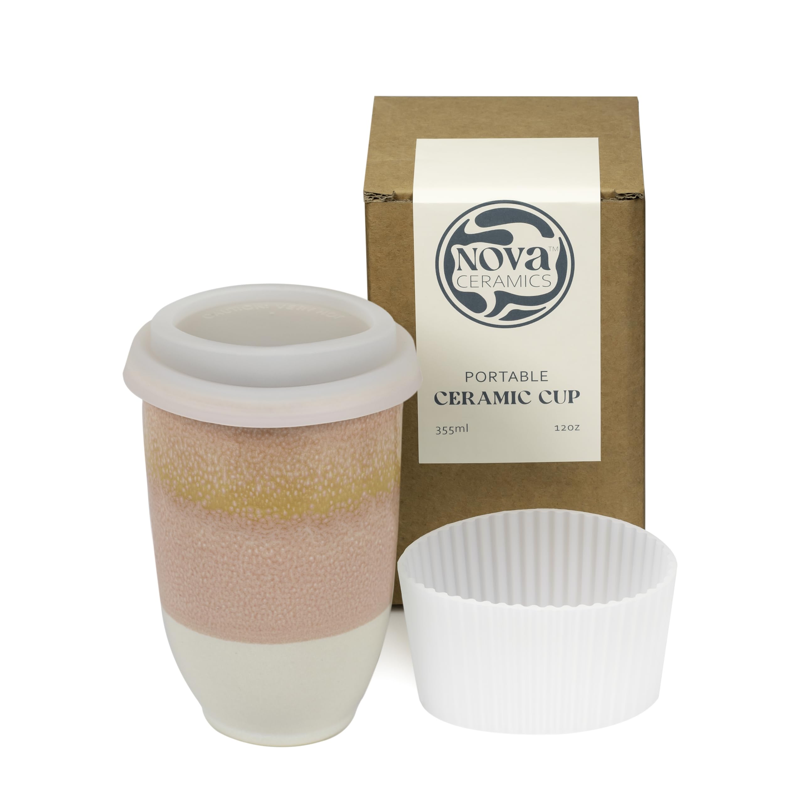 NOVA CERAMICS Afterglow front view showing pink sunset glaze and sleek shape, enhances morning routine