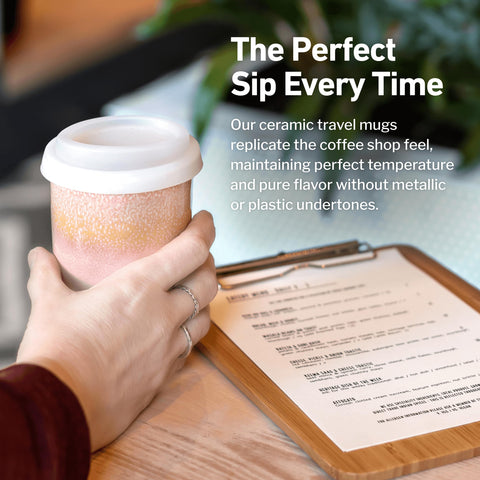 NOVA CERAMICS mug in car cup holder illustrating compact fit and travel convenience