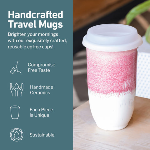 NOVA CERAMICS coral pink mug angled side profile highlighting grip and shape