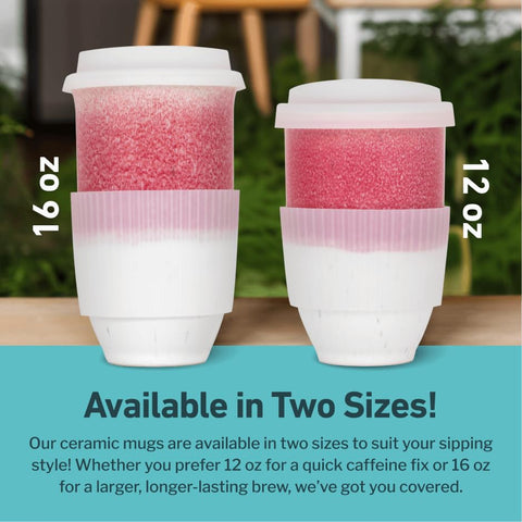 NOVA CERAMICS mug seated in car cup holder demonstrating secure travel fit
