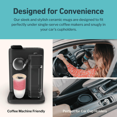 NOVA CERAMICS mug beside smartphone for size comparison and everyday portability