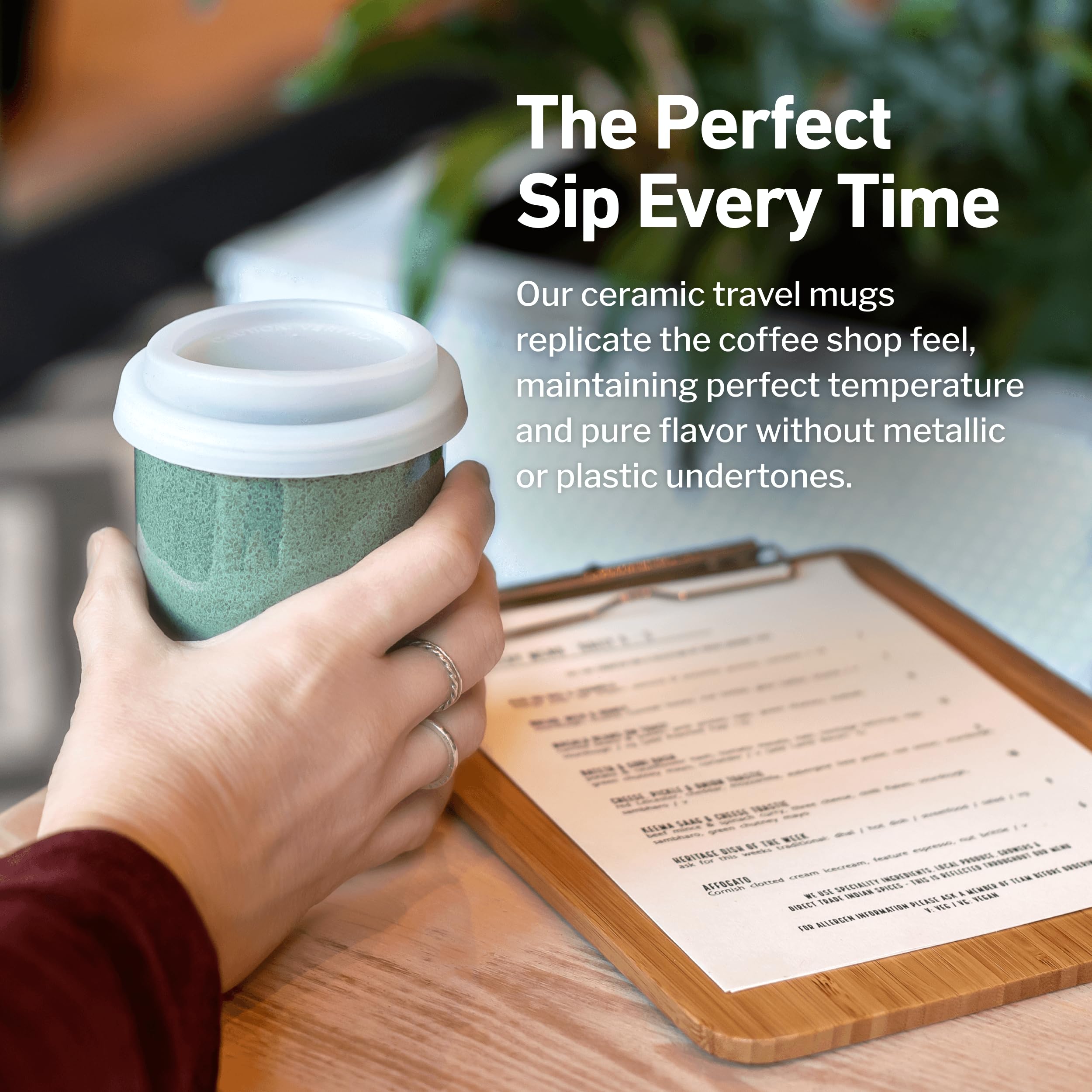 NOVA CERAMICS mug in car cup holder showing secure fit for commuting convenience