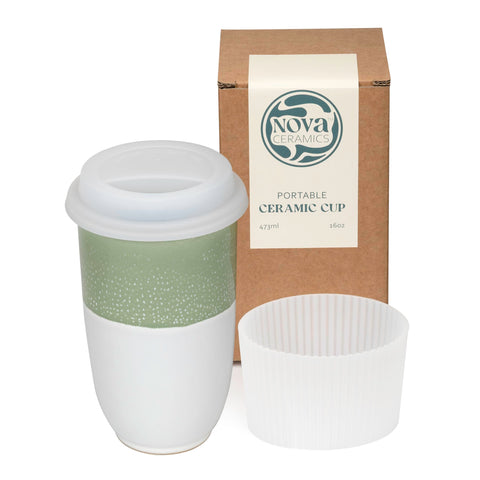 NOVA CERAMICS front view showing sage mug packaging and appeal