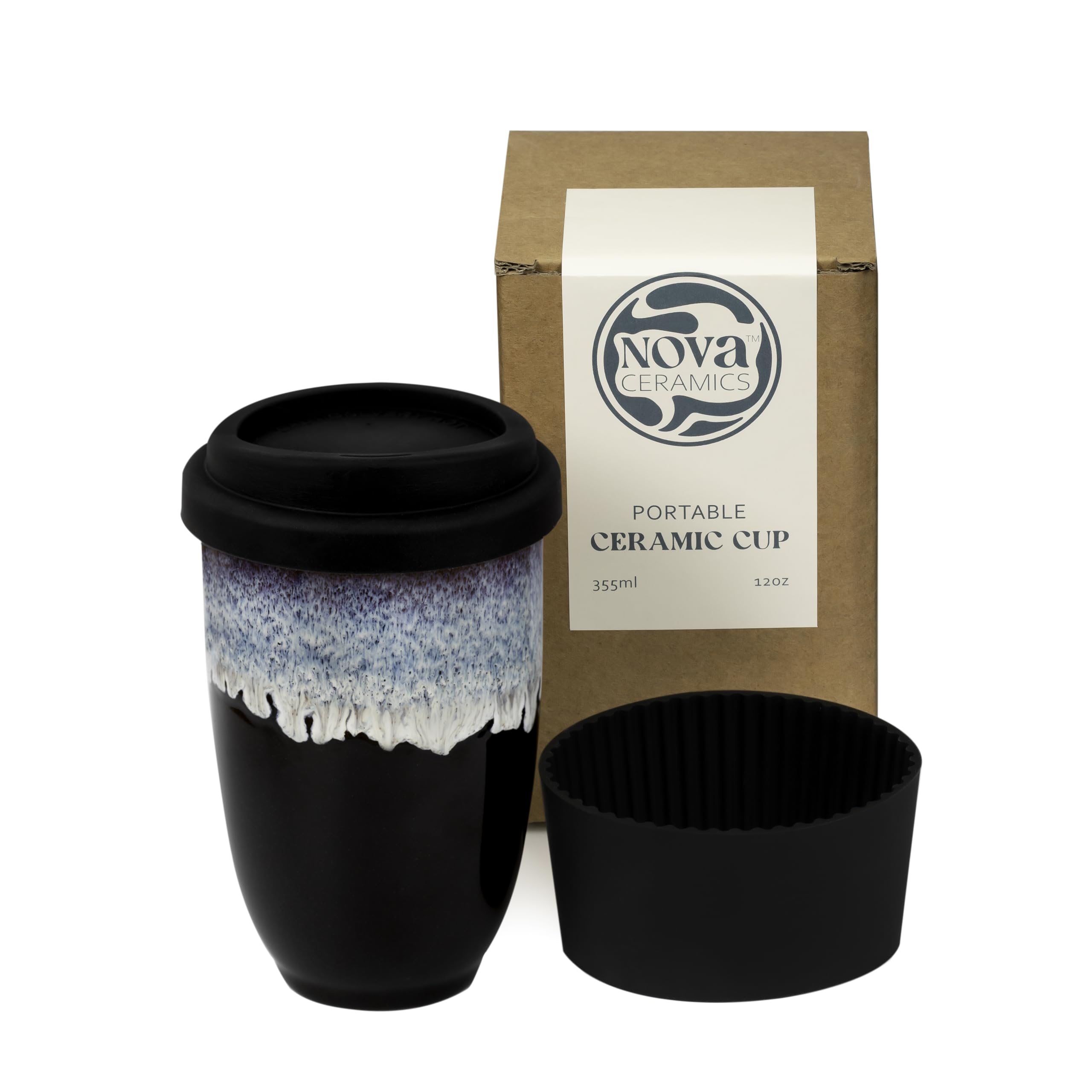 NOVA CERAMICS front view showing mug shape and Monsoon glaze, elegant and durable