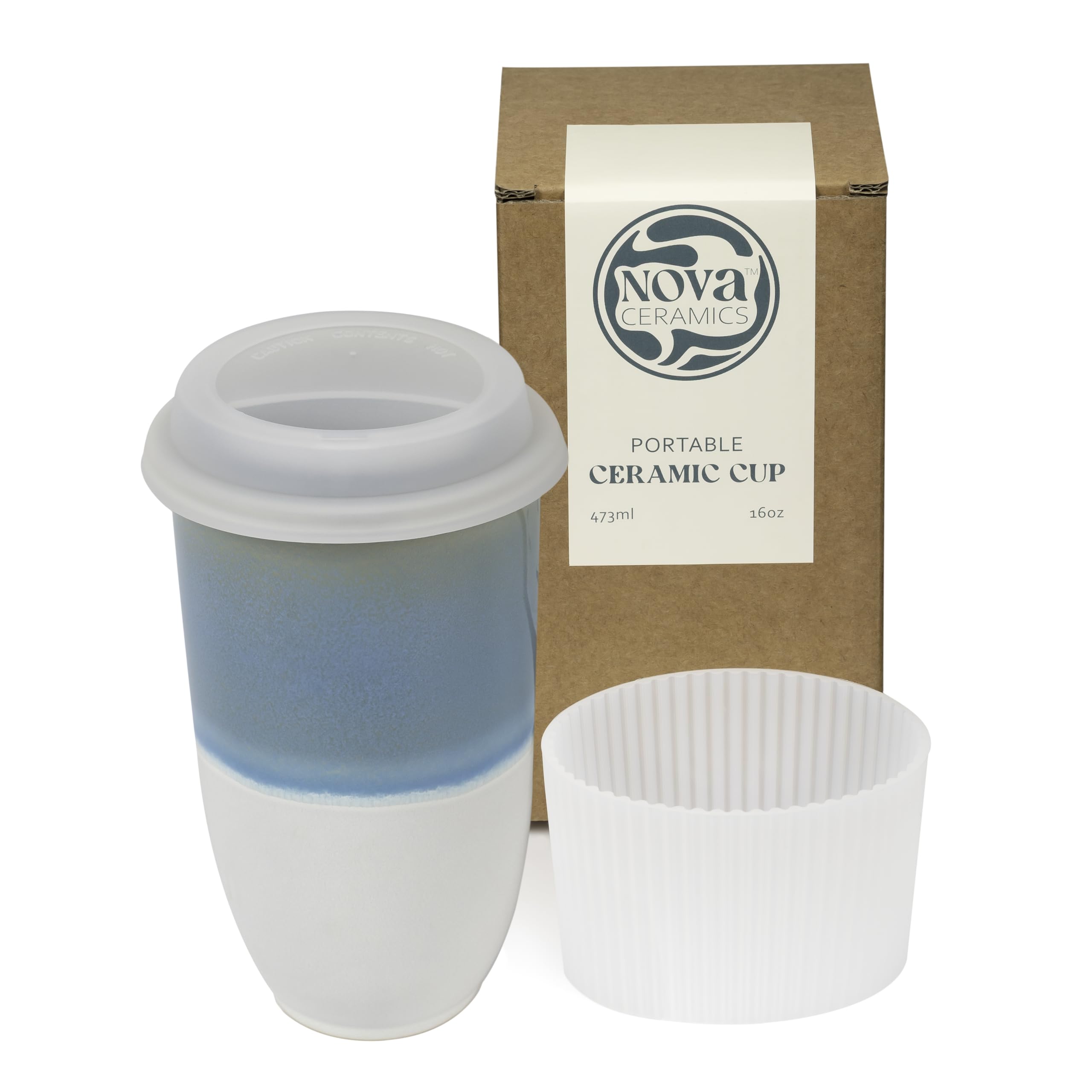 NOVA CERAMICS lagoon mug front view showing elegant ceramic finish and travel-ready design