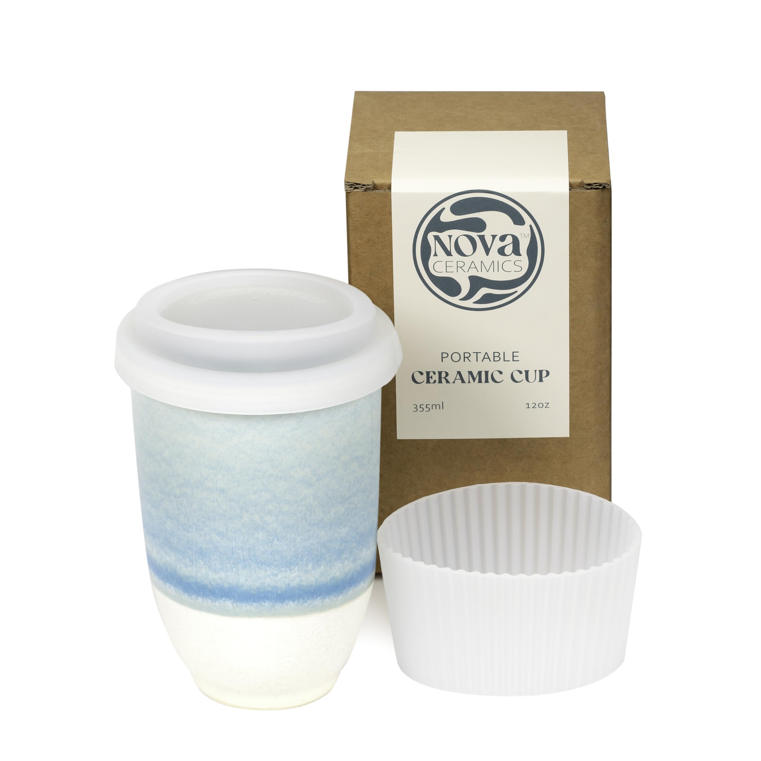 NOVA CERAMICS front view of Lagoon mug showing shape and benefit of café taste