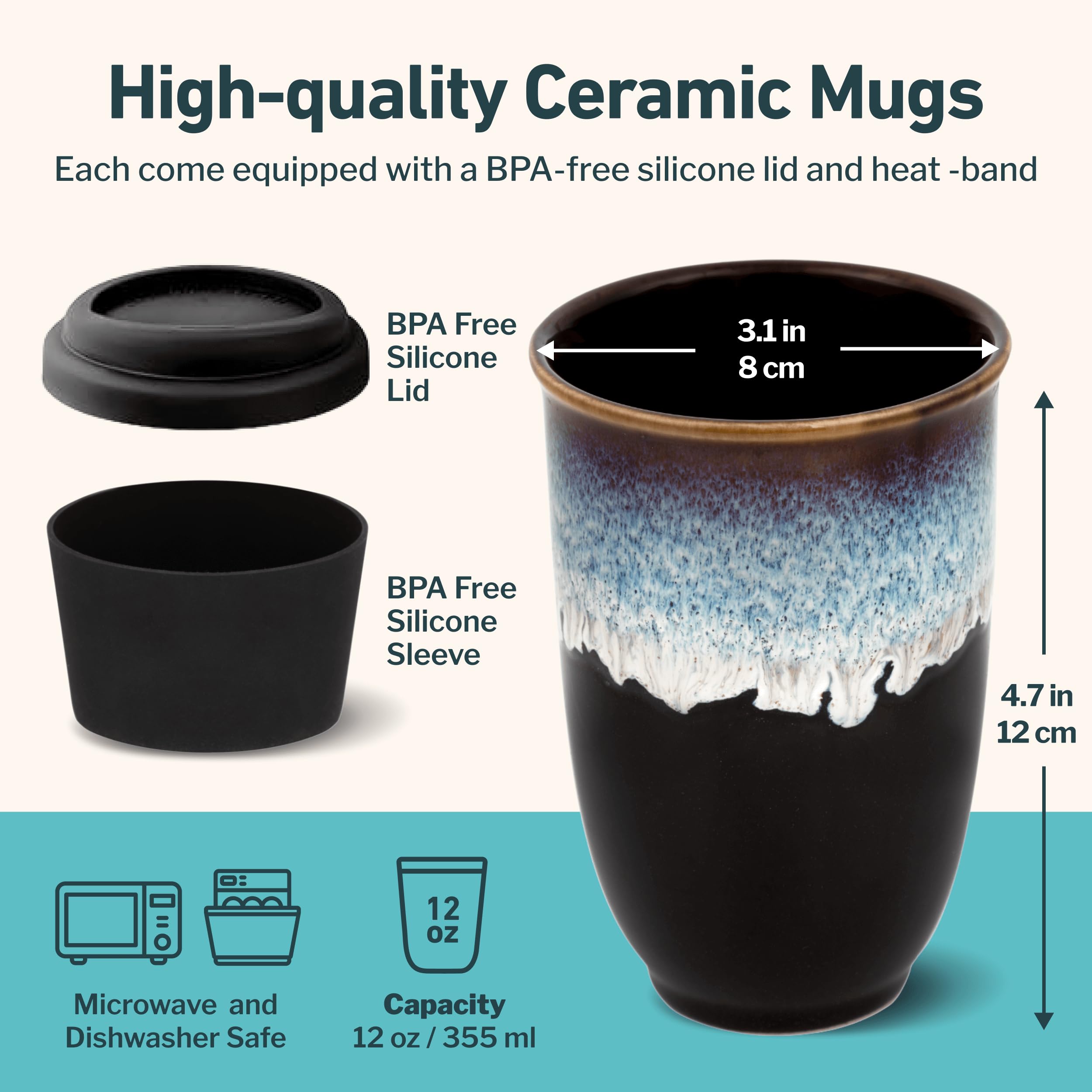 NOVA CERAMICS mug with lid held in hand, portable design for commuting convenience
