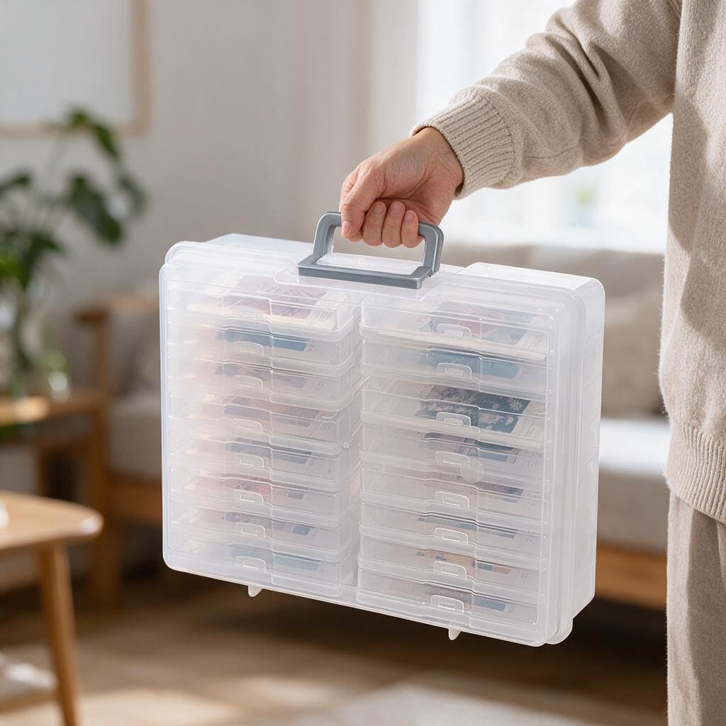 novelinks lifestyle crafting setup with cases holding stickers and photos for project convenience benefit