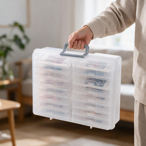 novelinks lifestyle crafting setup with cases holding stickers and photos for project convenience benefit