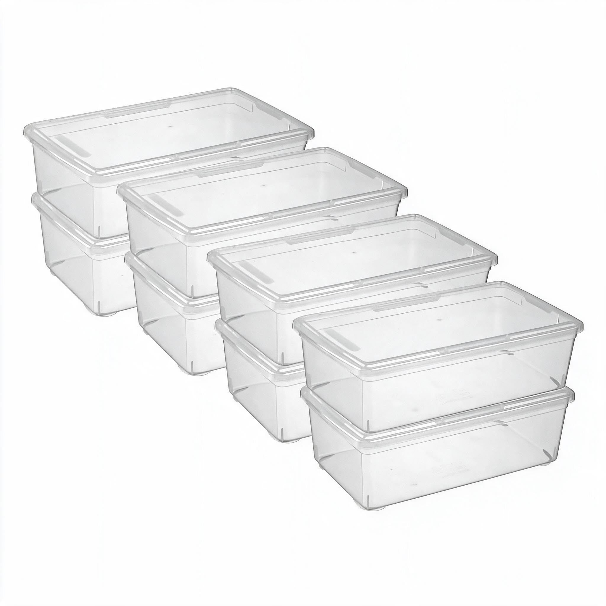 novelinks front view of eight clear bins showing neat pack and visibility benefit