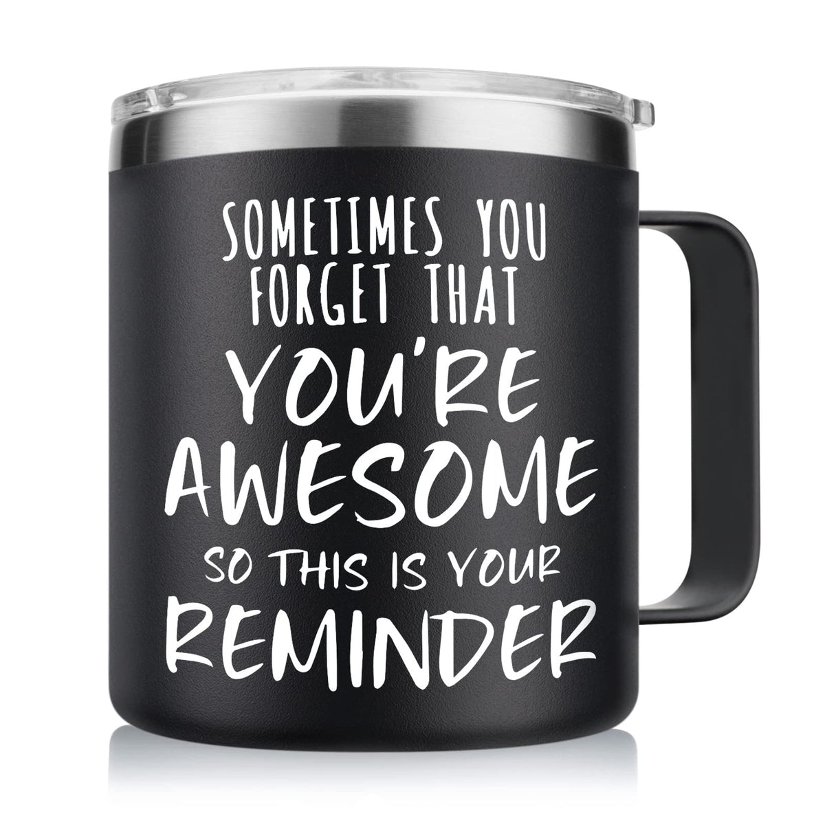 NOWWISH mug front view showing message and black finish for encouragement