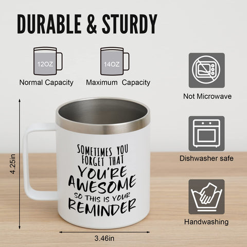 NOWWISH next to a smartphone illustrating 14oz size and portability