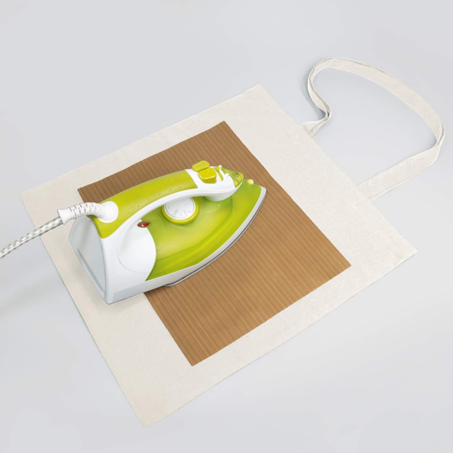 NPBAG PTFE Teflon sheet placed on tote showing heat-transfer protection benefit