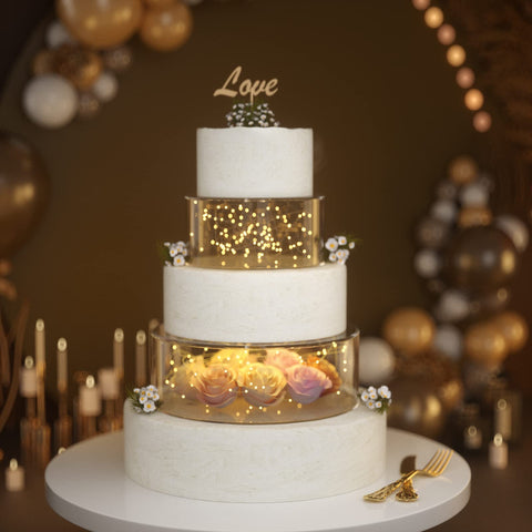 NPPLUS front view of clear acrylic cake stand shows elegant transparency and display impact