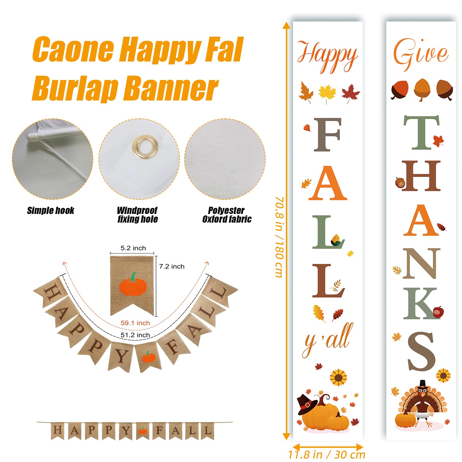 NQN burlap pumpkin banner detail showing stitched letters and rustic charm