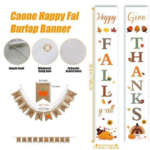 NQN burlap pumpkin banner detail showing stitched letters and rustic charm