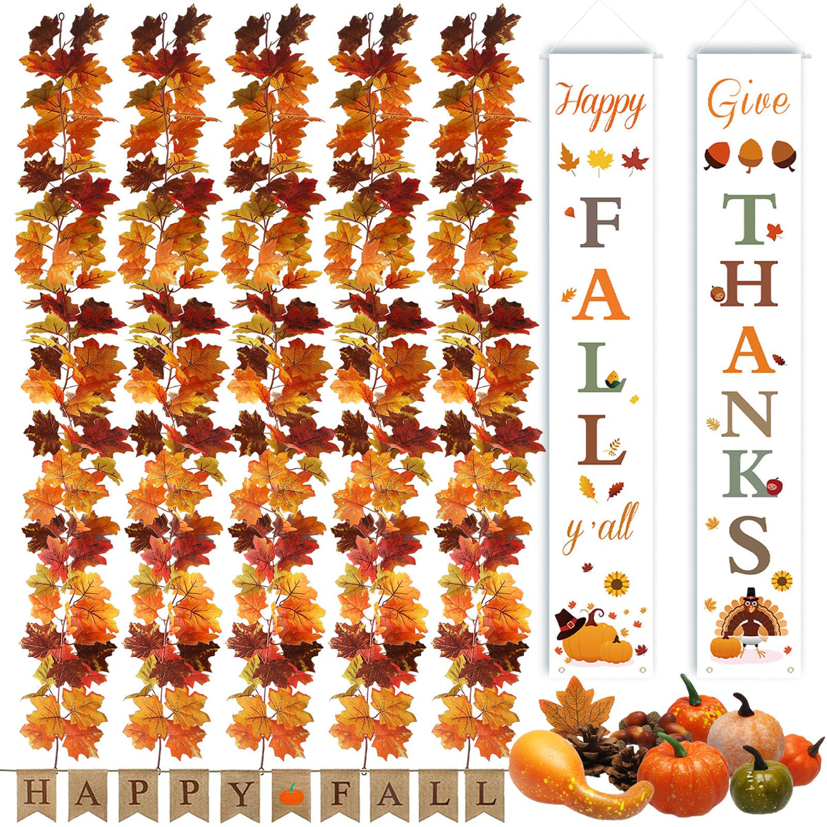 NQN fall garland front display showing full set for instant porch curb appeal