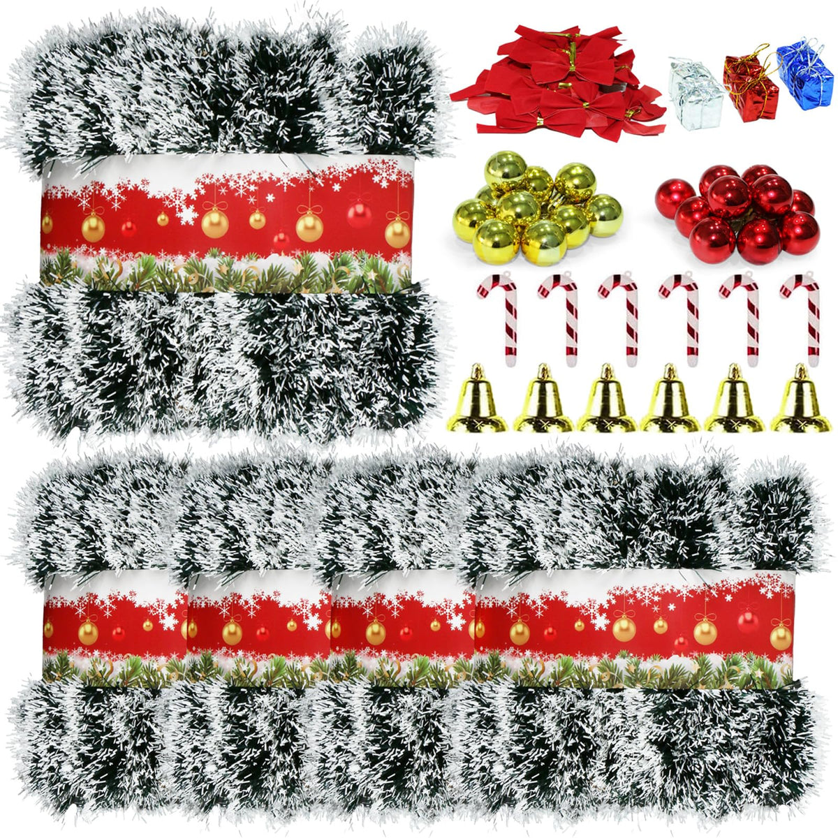 NQN front packaging showing five 50 ft garlands and 58-piece decor for easy setup