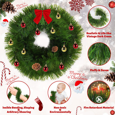 NQN garland with included red berries and gold balls showing quick styling benefit