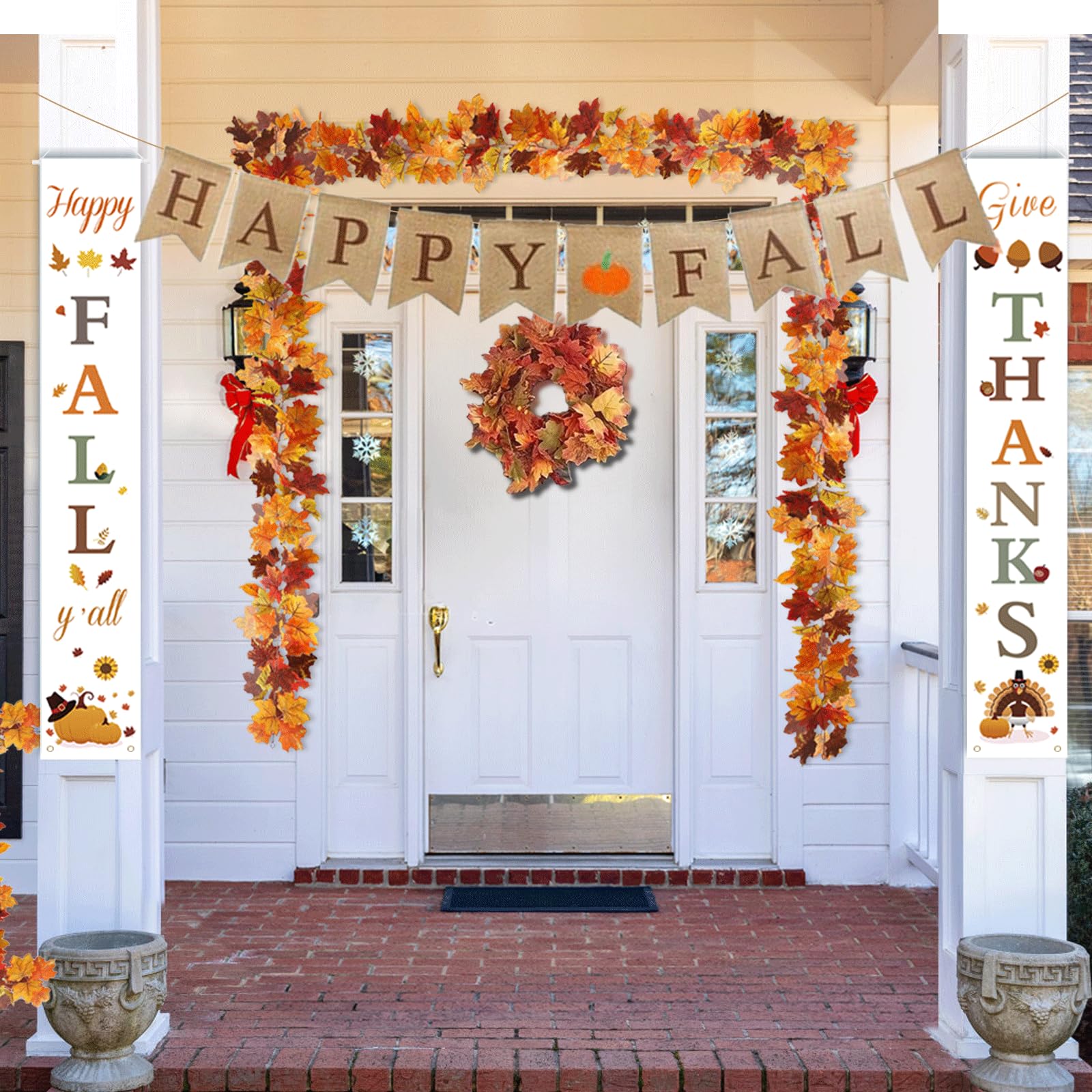 NQN garland draped on stair banister providing easy seasonal staircase upgrade