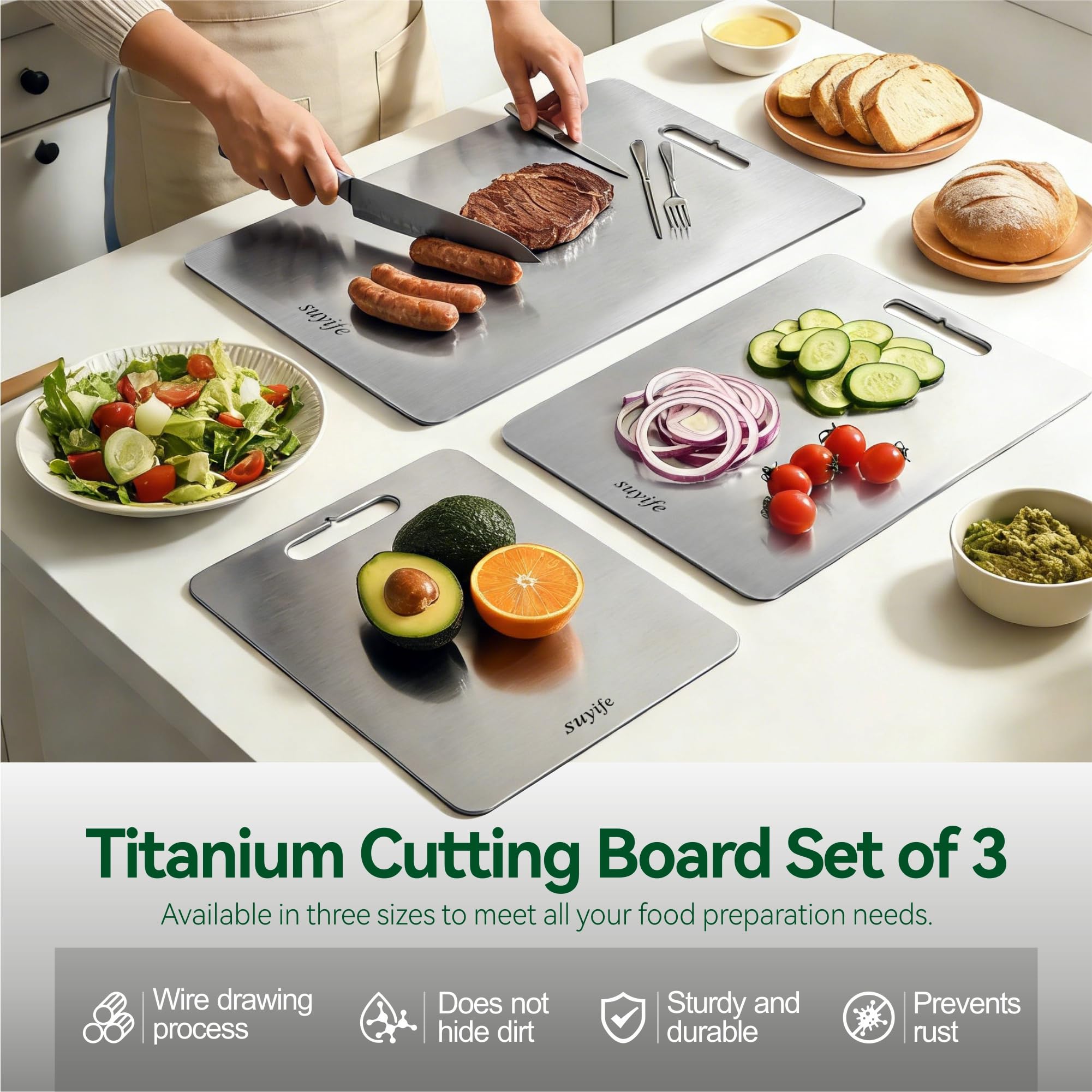NSLLL titanium cutting board closeup of smooth edge and 1.7 mm thickness durability