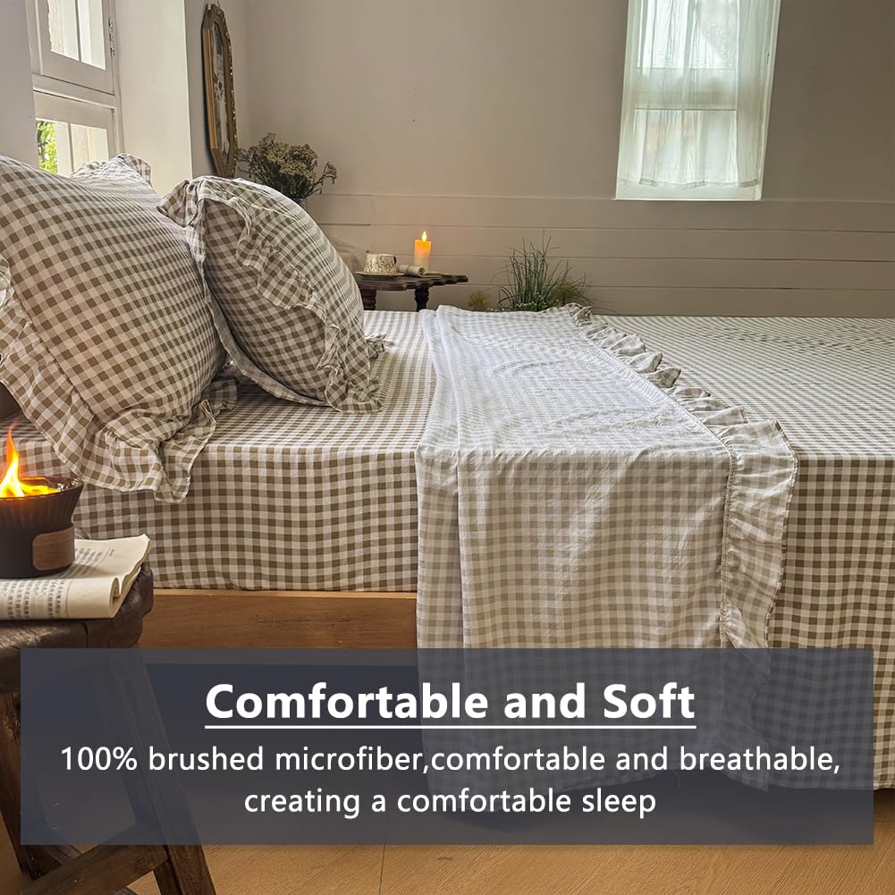 NSNLGSGC pair of ruffled pillowcases displayed to show matching decorative shams