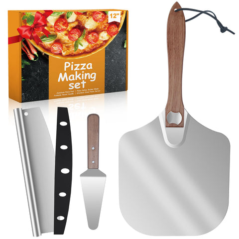 Nsoyos front packaging showing complete pizza peel set and gift box benefit