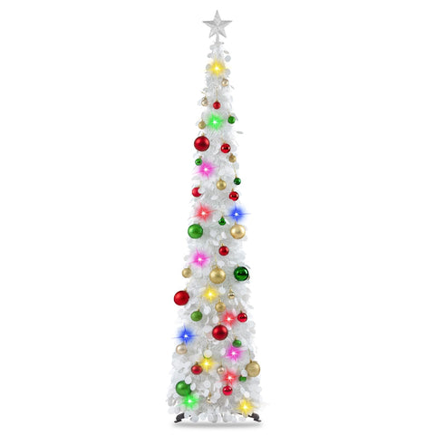 N&T NIETING front view of full 5ft tinsel tree showing festive sparkle and compact profile