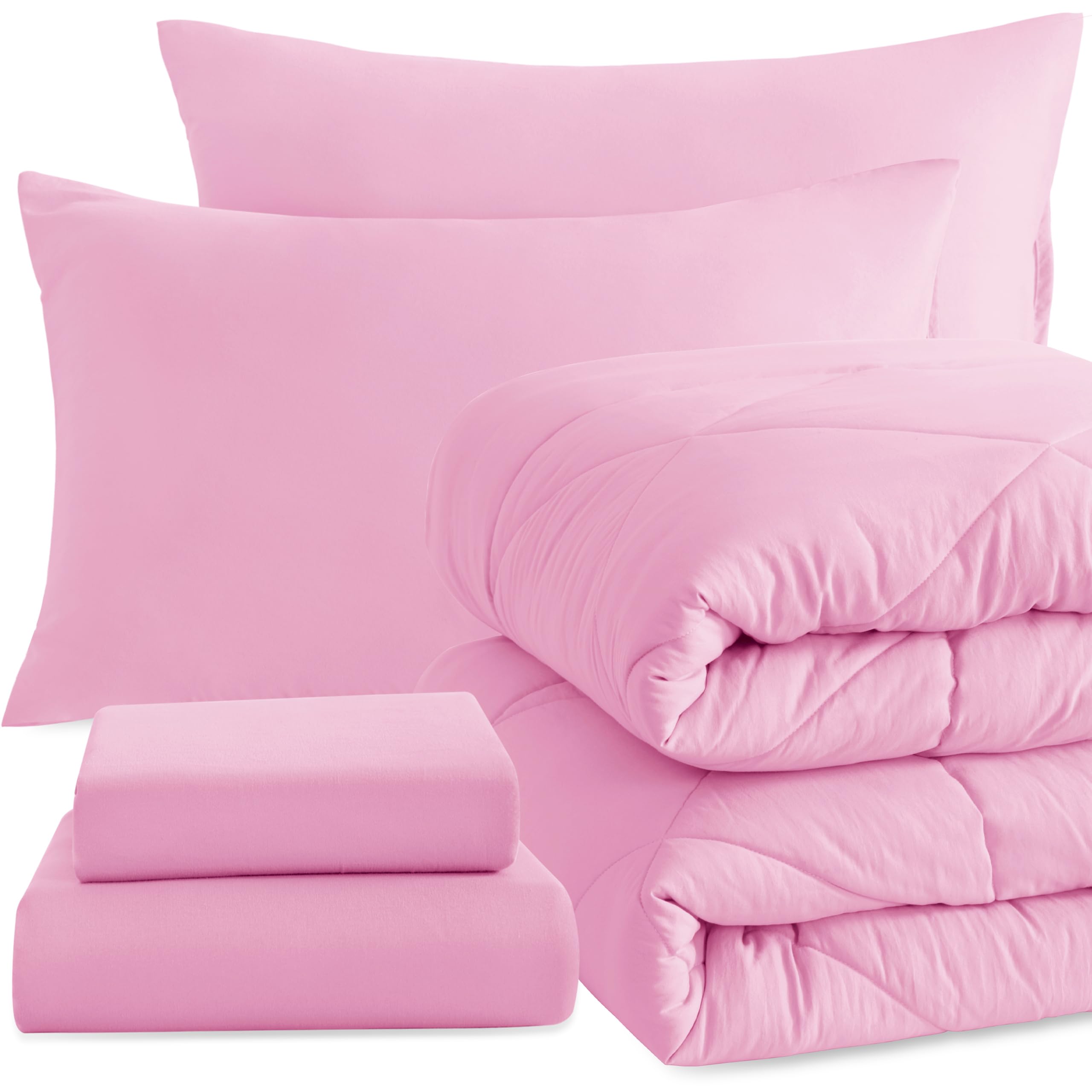 NTBAY twin set front packaging showing coordinated pink bedding and contents