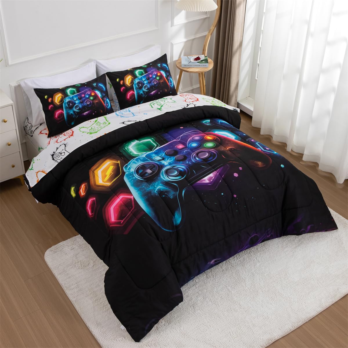 NTBED close-up of printed game-console and space universe motif highlighting vibrant detail