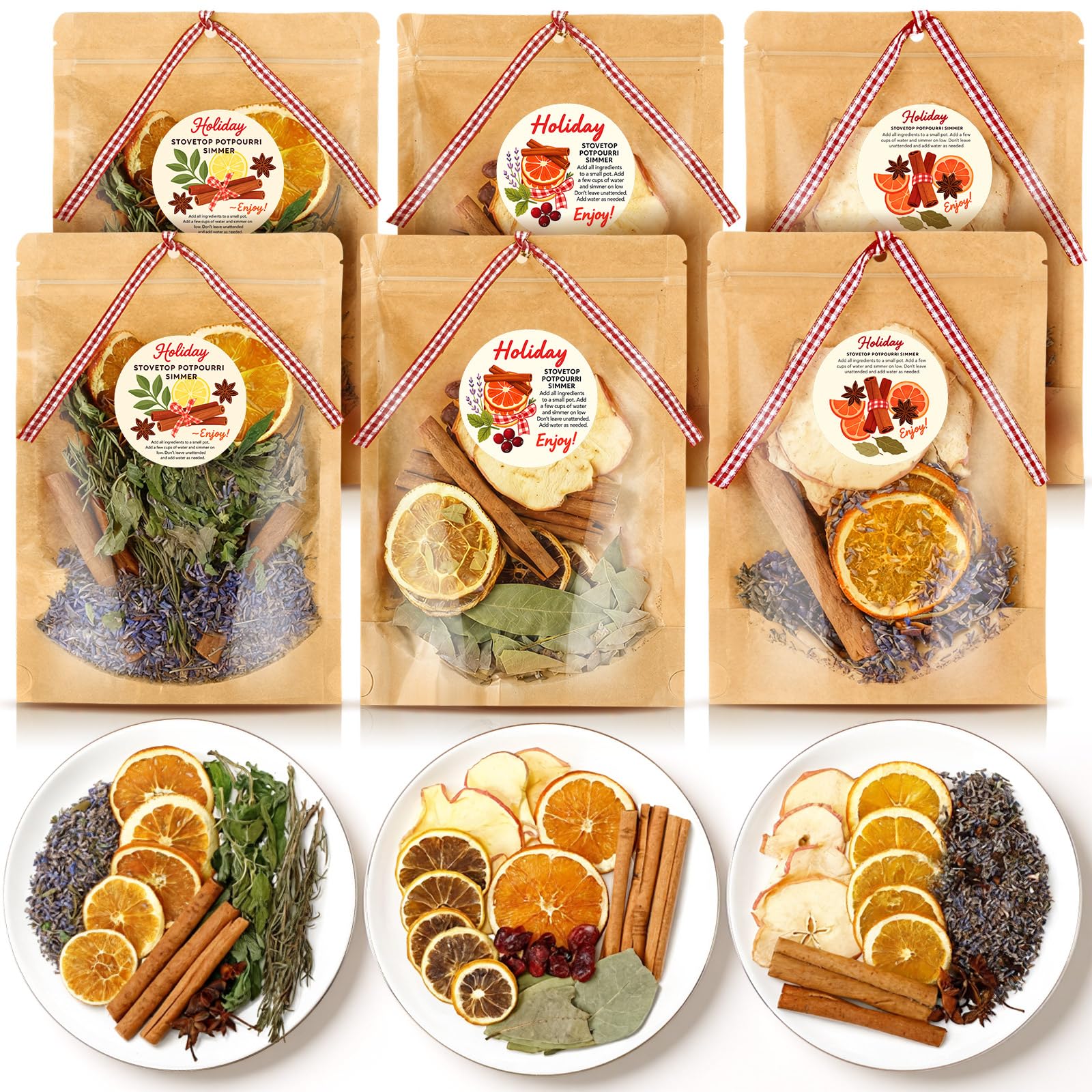 Nuanchu front packaging showing six Christmas potpourri sachets and benefits