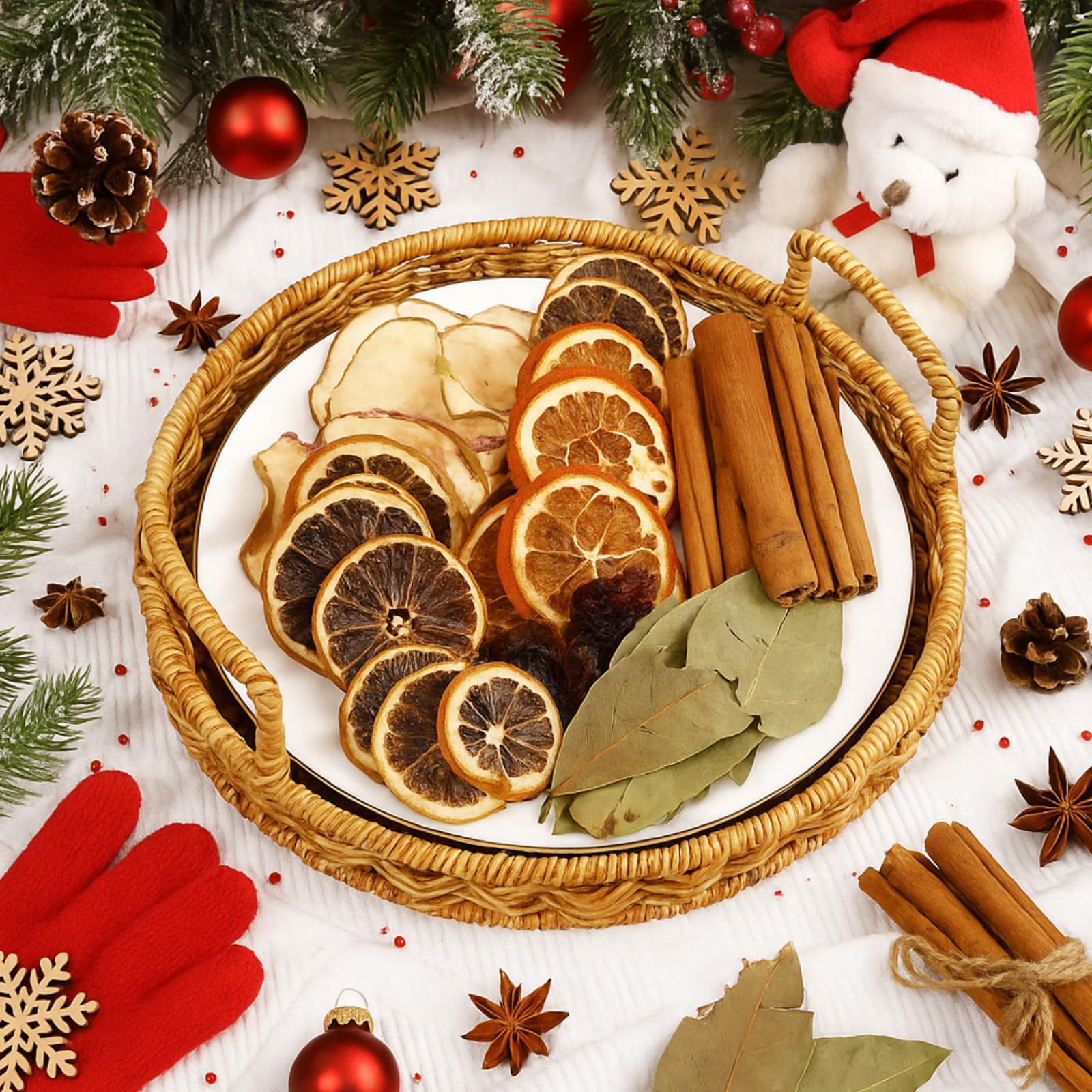 Nuanchu potpourri used as vase filler for seasonal table centerpiece
