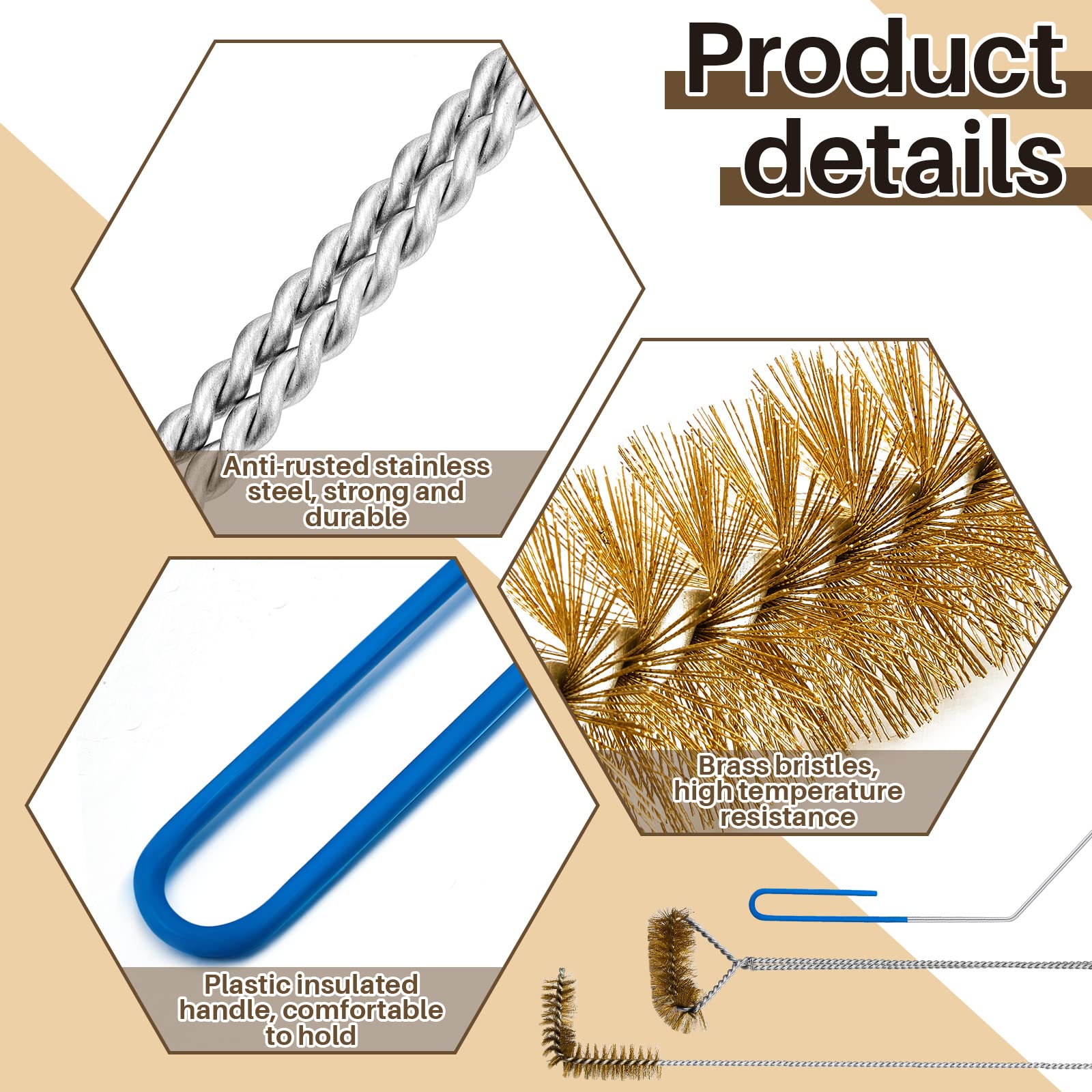 Nuenen three-piece fryer cleaning set arranged to show each tool's function