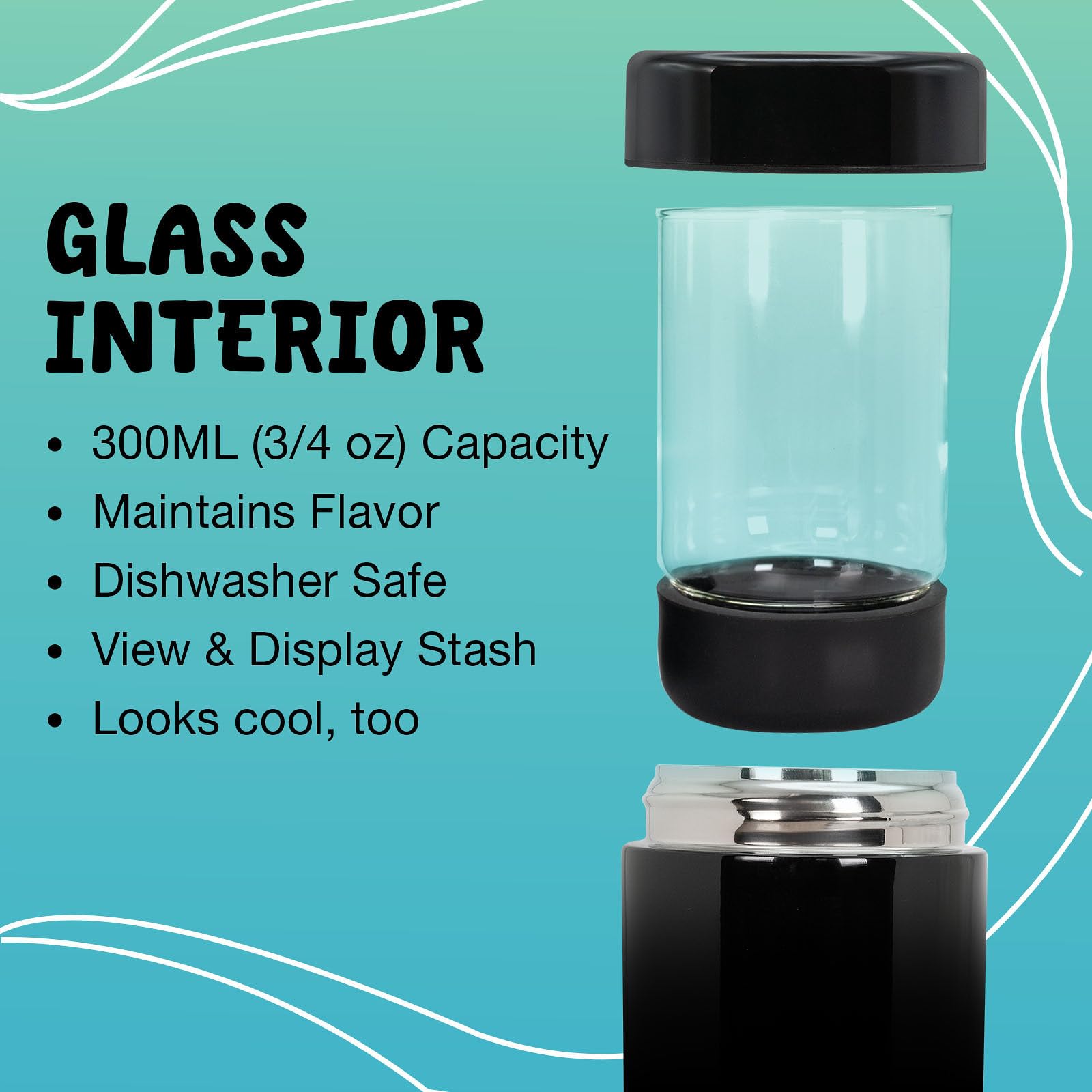 nugbuddy close-up of nested glass jar showcasing odor-free storage