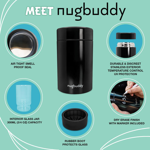 nugbuddy handheld size comparison illustrating portable 300 ml capacity