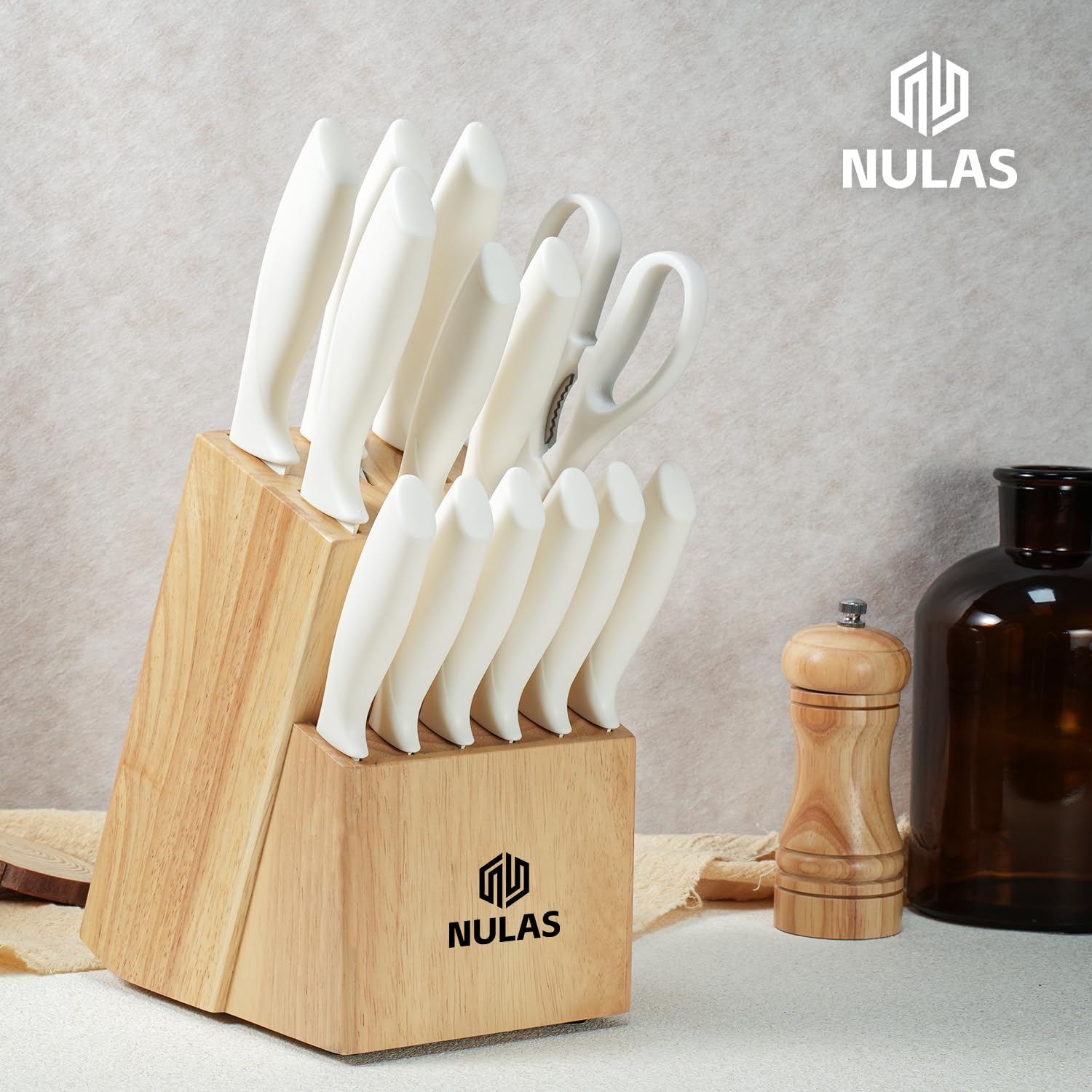 NULAS hardwood block label and storage organizing knives neatly