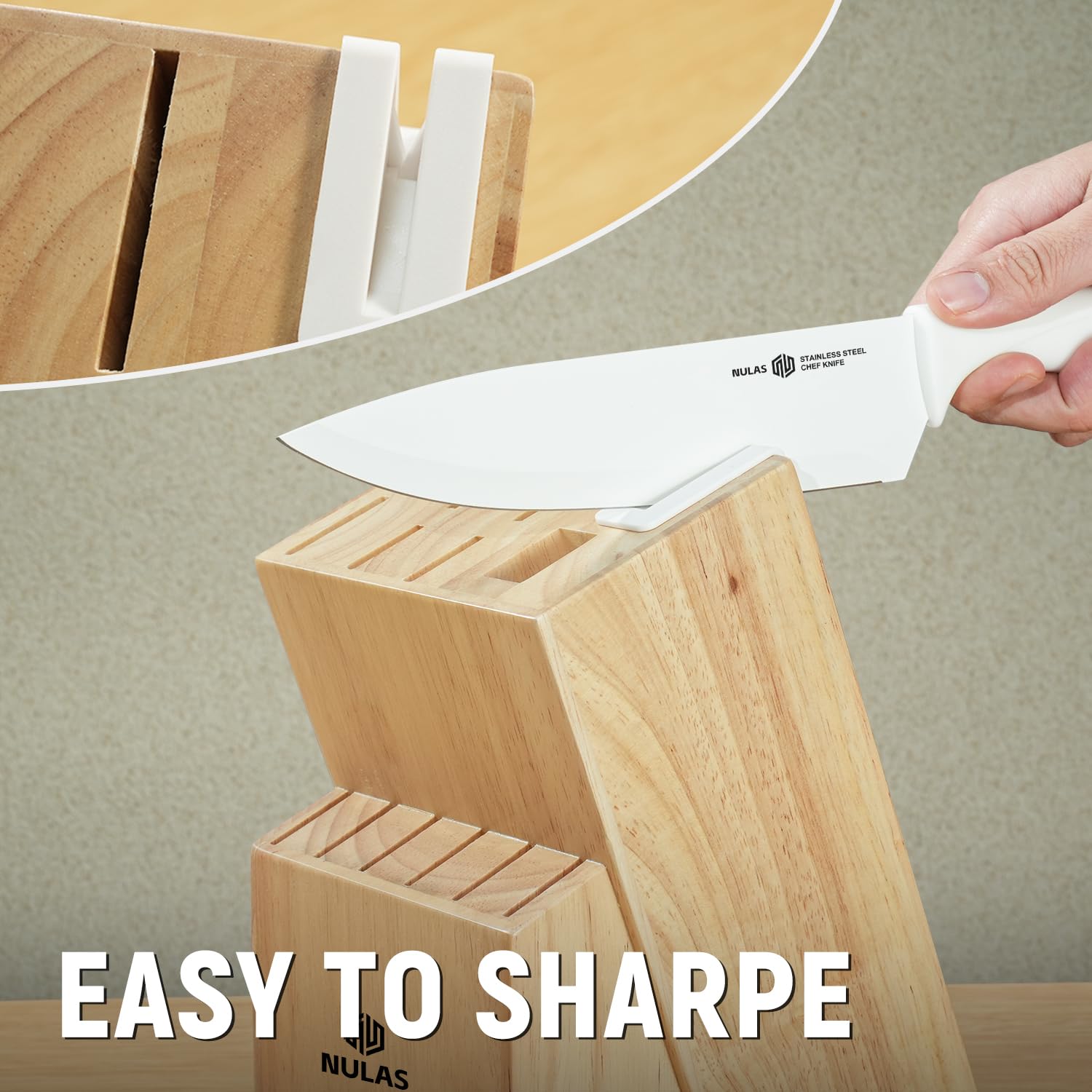 NULAS integrated sharpener view demonstrating easy on-block maintenance