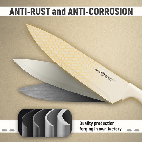 NULAS knives arranged in universal block for safe accessible countertop storage