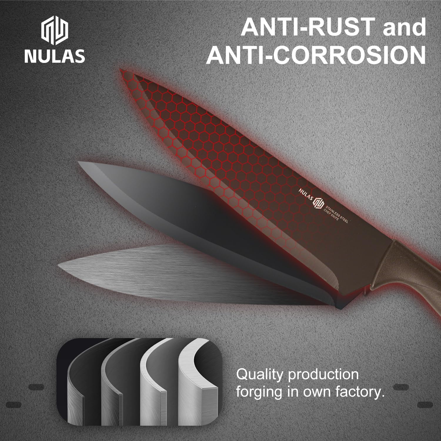 NULAS Santoku and utility knives cutting vegetables for faster prep