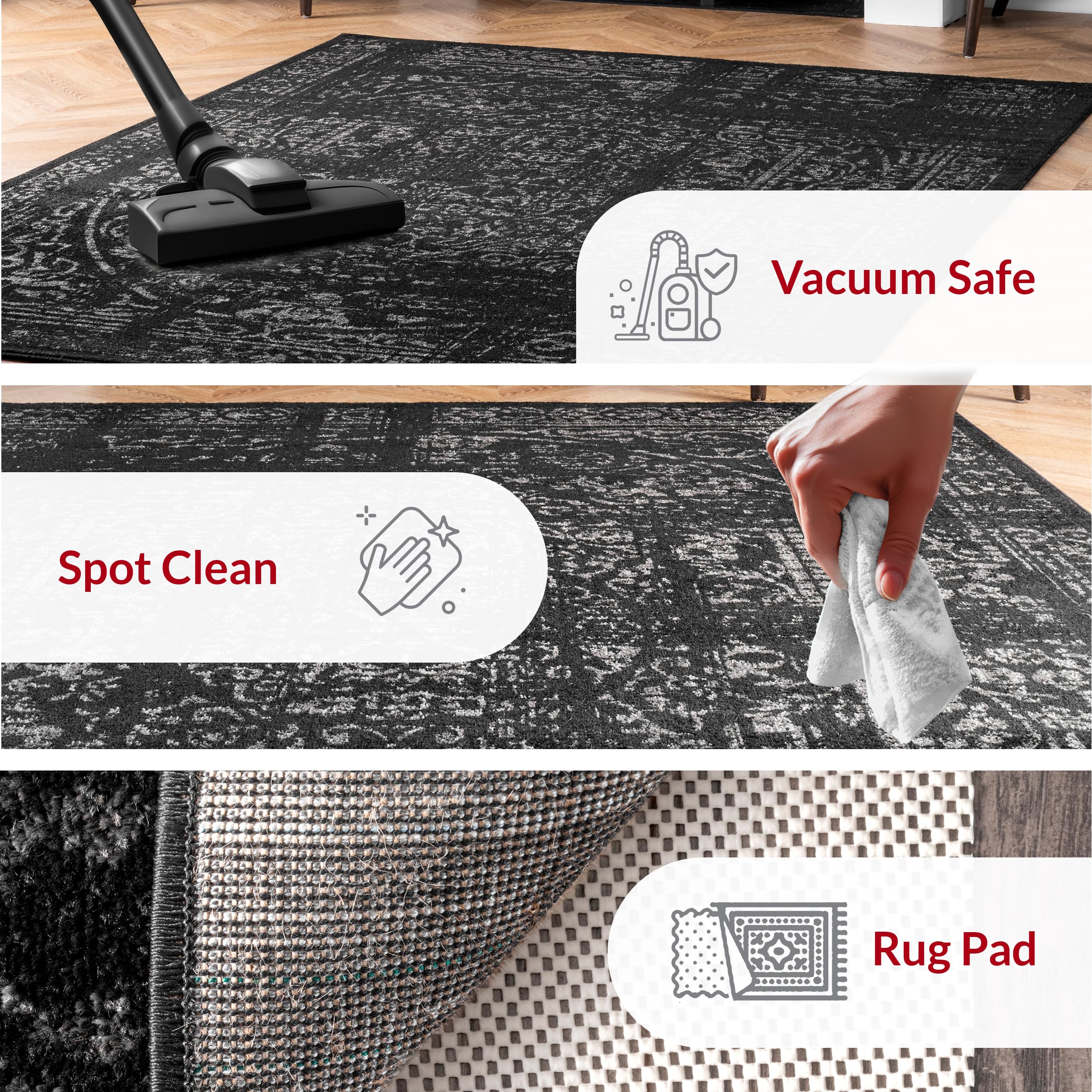 nuLOOM Arlena non-slip backing visible for stable, safe placement