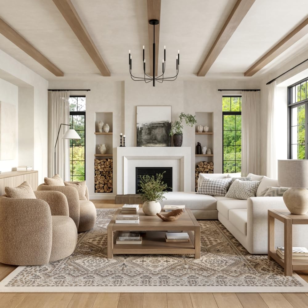 nuLOOM Becca full-view 8x10 rug showing beige medallion and room anchoring benefit
