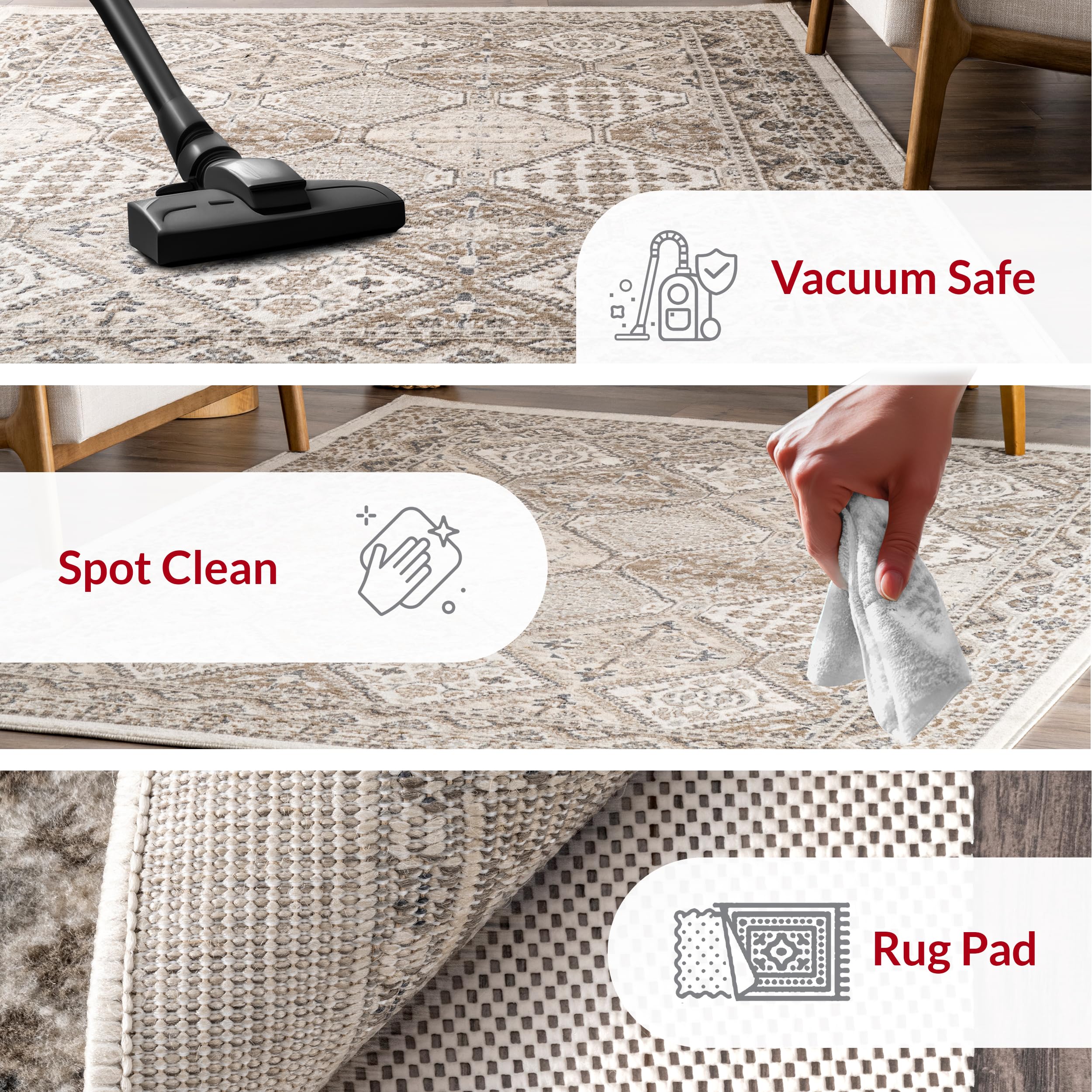 nuLOOM Becca pile profile showing medium pile comfort and easy maintenance benefit