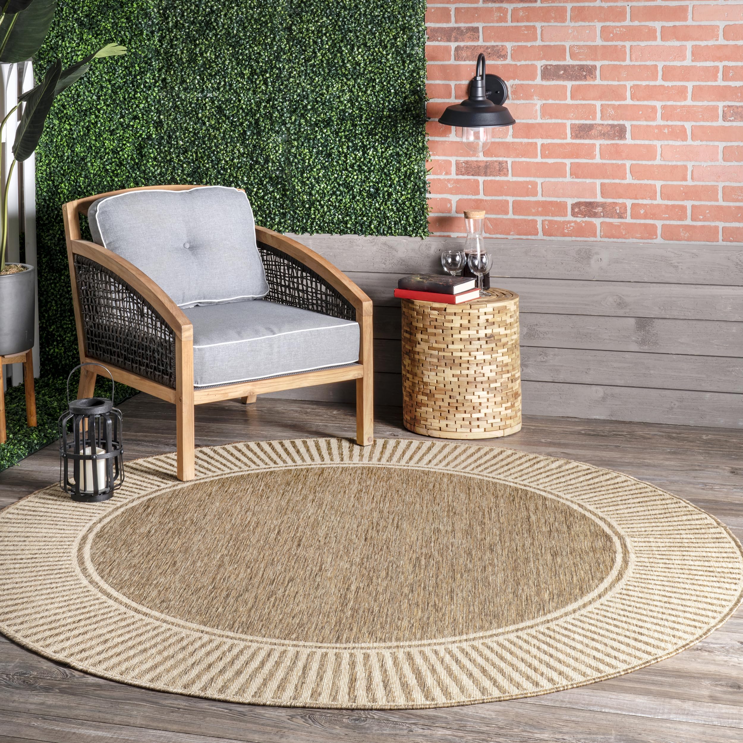 nuLOOM Asha front view showing full 7-foot round rug and bordered design benefit anchors space