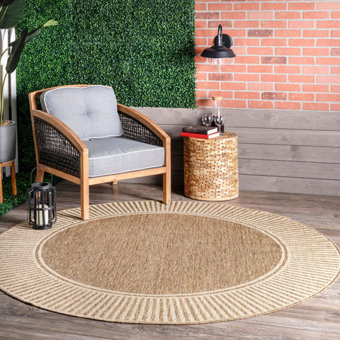 nuLOOM Asha front view showing full 7-foot round rug and bordered design benefit anchors space
