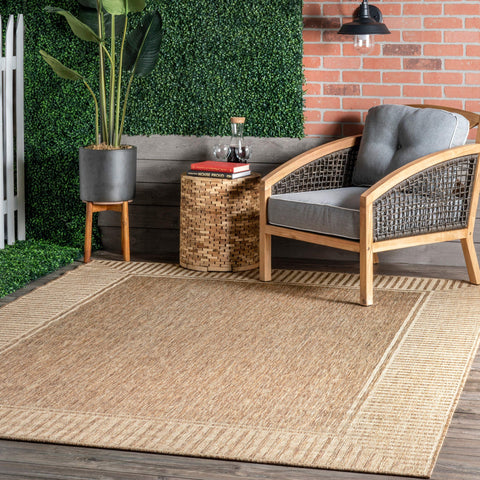 nuLOOM Asha front view showing bordered design and neutral tone, stylish foundation