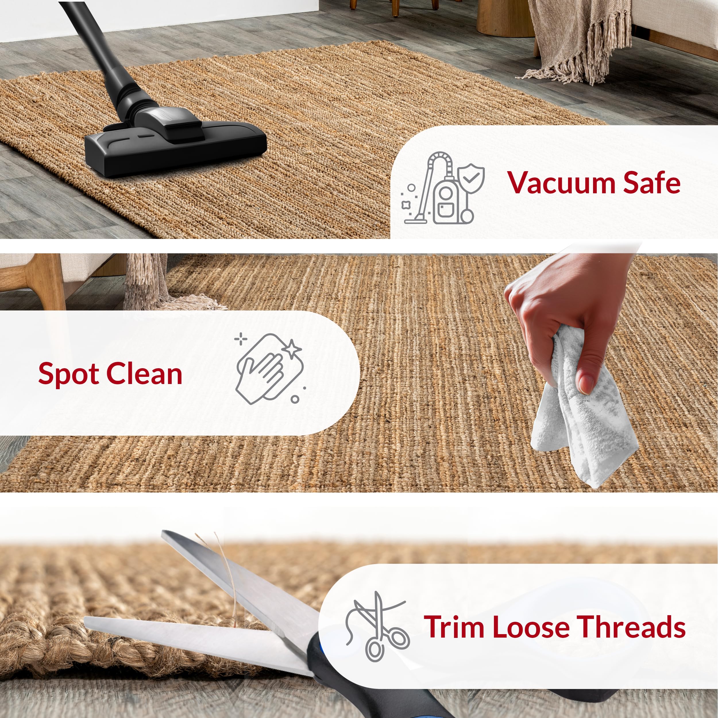 nuLOOM rug placed under sofa demonstrating easy layering and room anchoring
