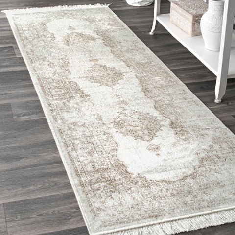 nuLOOM Cantrell front view showing ivory medallion pattern and runner benefit