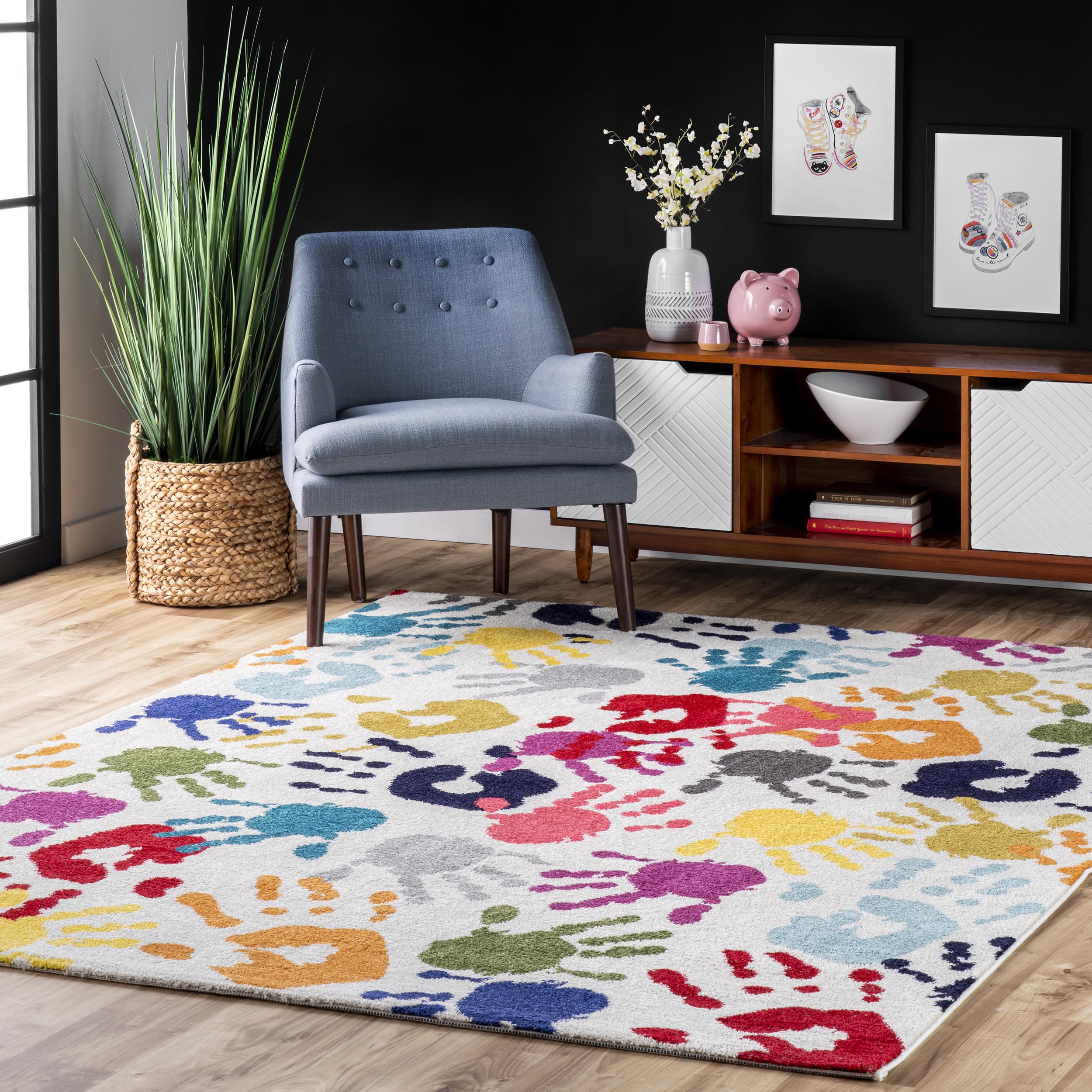 nuLOOM Pinkie front view shows playful multicolor graphic and bright style benefit