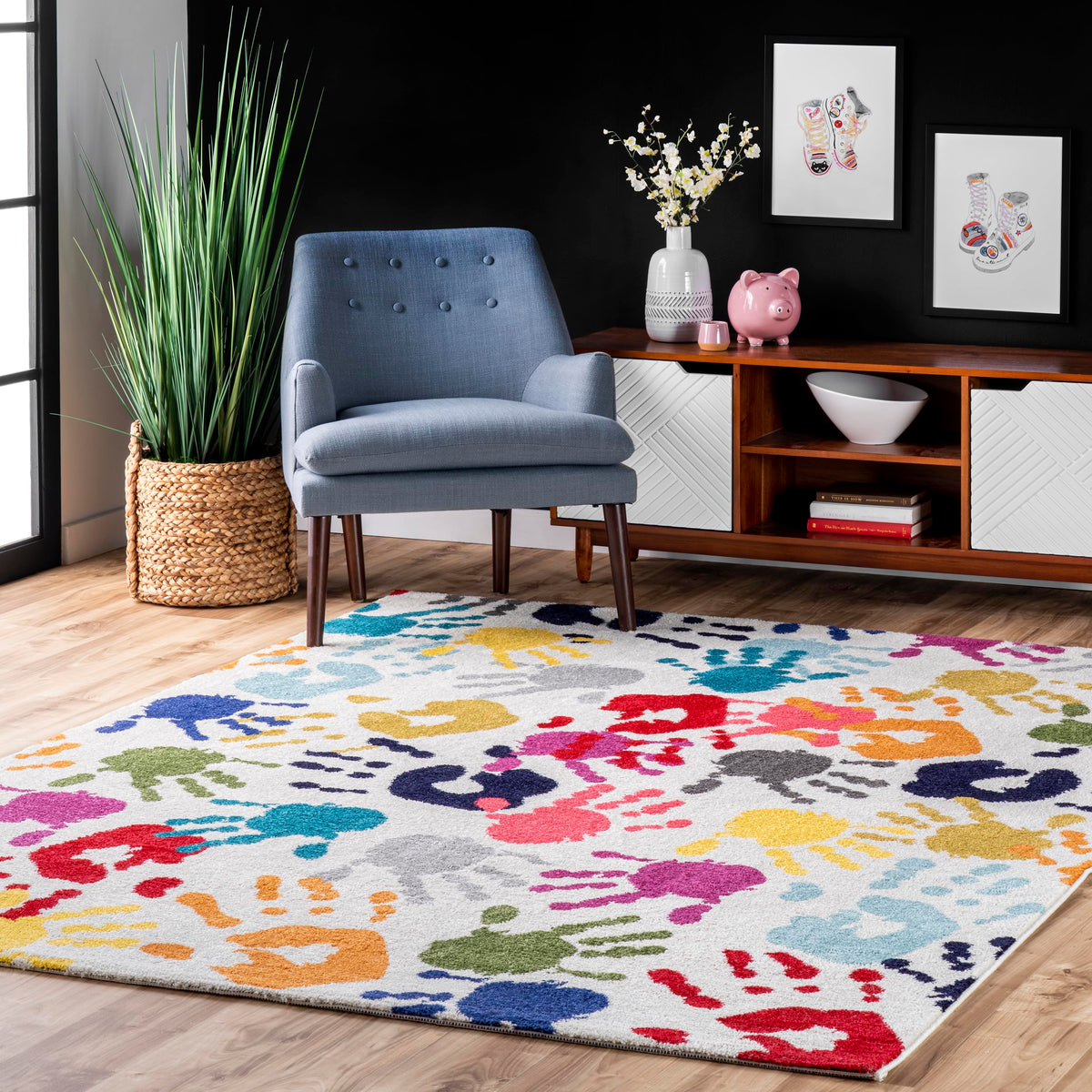 nuLOOM Pinkie front view shows playful multicolor graphic and bright style benefit