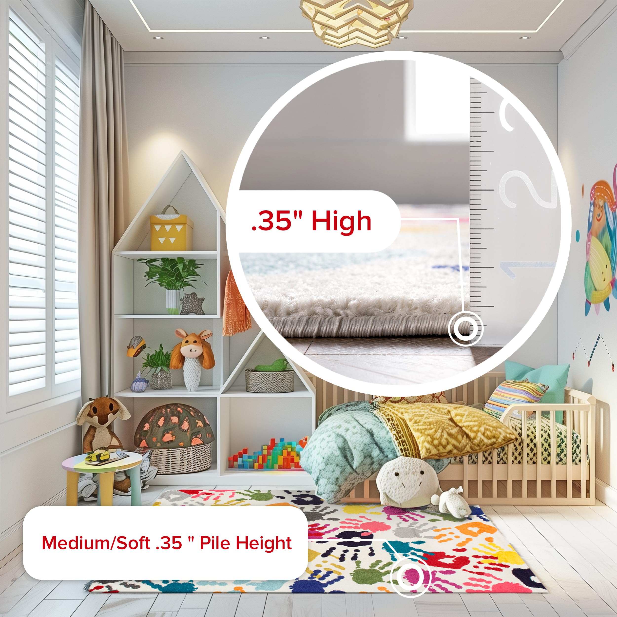 nuLOOM Pinkie in nursery setting displays colorful rug enhancing child-friendly space